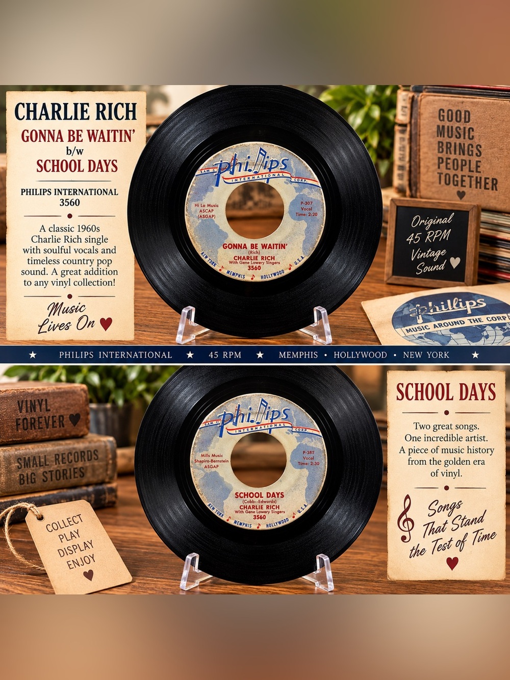 Charlie Rich Gonna Be Waitin’ / School Days Phillips Int’l 3560 1960 Rockabilly
